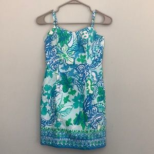 NEW Women’s Lilly Pulitzer Shelli Stretch Dress Sz 00 Blue Green Floral Sundress